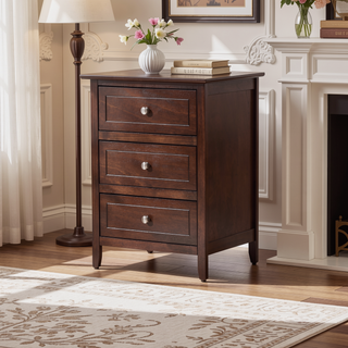 Sunvega Transitional Oak Nightstand With Three Drawers For Bedroom
