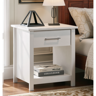 Sunvega White Nightstand with 1 Drawer and Open Lower Shelf for Bedroom
