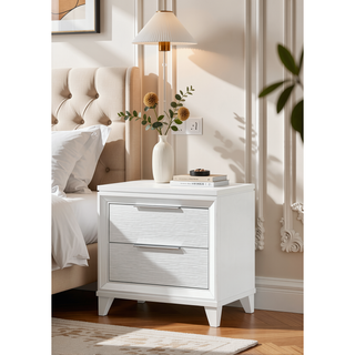Sunvega Modern White Textured Finish Nightstand with Two Storage Drawers