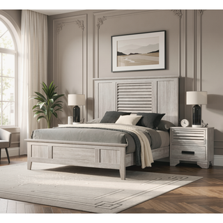 Sunvega Contemporary Louvered Design Nightstand with Two Drawers and Finger Pull Hardware