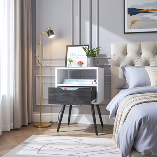 Sunvega Modern Nightstand with Drawer and Shelf for Bedroom or Living Room
