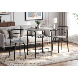 Sunvega 3-Piece Small Dining Table Set with Grey Laminate Top and Black Metal Chairs