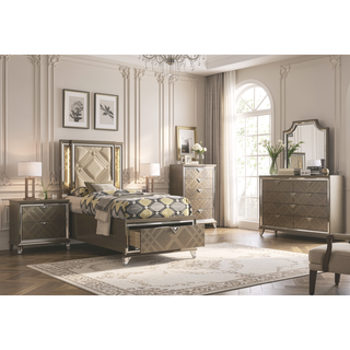 Sunvega Modern Glam Dark Champagne Finish Nightstand with 2 Embossed Drawers and Acrylic Legs