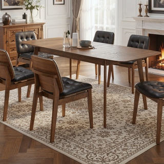 Sunvega Mid-Century Walnut Extension Leaf Dining Table with Timeless Organic Look