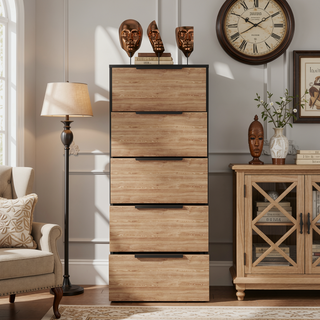 Sunvega Maryland White Pine Finish 5 Drawer Dresser with Metal Handles