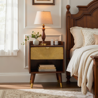 Sunvega Manila Gold One Drawer Nightstand with Clean Lines and Contemporary Aesthetic