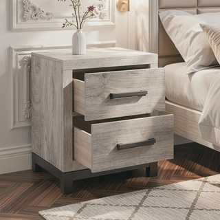 Sunvega Deena 25 Inch Classic 2 Drawer Nightstand with Metal Handles