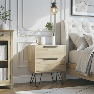 Sunvega Modern Black Wengue Finish Nightstand with Two Drawers and Hairpin Legs