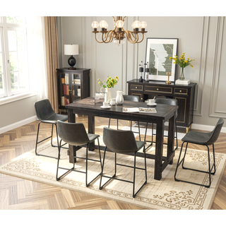 Sunvega Antique Wood Finished Counter Height Dining Set with Table and Six Brown Chairs