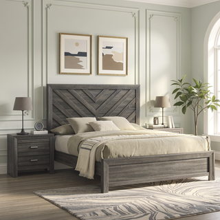 Sunvega Contemporary Gray Rustic Finish Wooden Nightstand with Two Storage Drawers