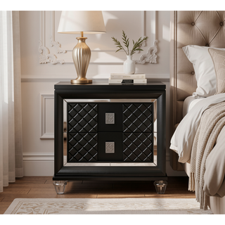 Sunvega Metallic Gray Finish 2 Drawers Nightstand with Sparkling Trim and Acrylic Legs