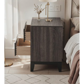 Sunvega Rustic Grey Oak Modern Nightstand with 2 Drawers Bedroom Furniture