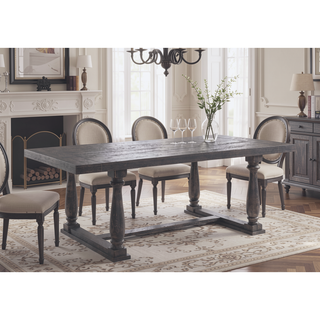 Sunvega Weathered Gray Oak Finish Dining Table with Sturdy Trestle Base and Turned Posts