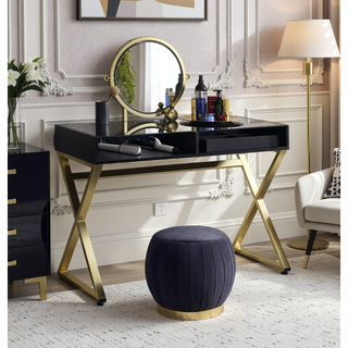Sunvega White and Gold Vanity Desk with Mirror and Jewelry Storage Tray