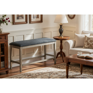 Sunvega 46" Rectangular Transitional Bench with Black Upholstered Seat for Dining Room