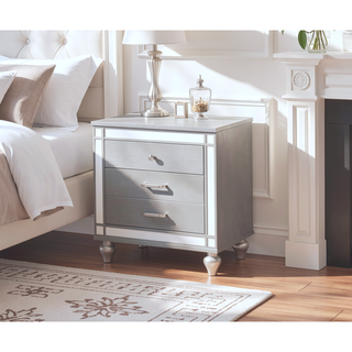Sunvega Contemporary White High Gloss Lacquer Nightstand with Chrome Handles and USB Charger