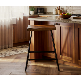 Sunvega Natural Honey Finish Sled Base Backless Counter Stool Set of 2