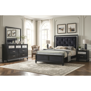 Sunvega Modern Style Black Silver Finish Wooden Nightstand with Two Storage Drawers