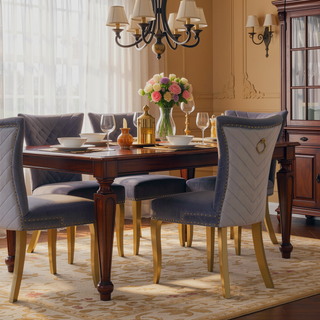 Sunvega Gold Velvet Upholstered Dining Chairs with Tufted Design and Metal Legs