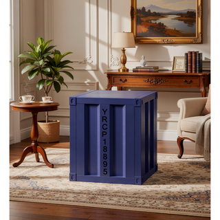 Sunvega Industrial Cargo Blue Nightstand with USB Charging and Open Storage