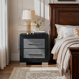 Sunvega Two Toned Black and Grey Nightstand with Spacious Drawers and Block Style Legs
