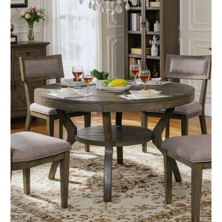 Sunvega Rustic Grey Solid Wood Round Dining Table with Open Shelf Storage