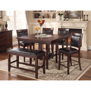 Sunvega Farmhouse Style Espresso Brown Faux Leather Upholstered Bench with Footrest