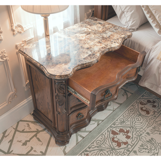 Sunvega Traditional Formal Style Nightstand with Genuine Marble Top and Three Drawers