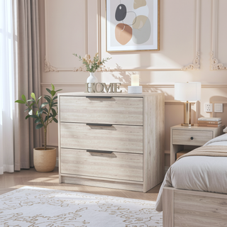 Sunvega Washington Three Drawer Dresser with Display Top for Bedroom Decor