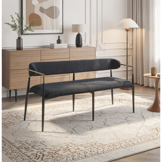 Sunvega Black Chenille Finish Bench with Padded Seat and Back Cushion for Modern Space