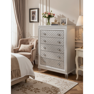 Sunvega Champagne Chest with Acrylic Front Legs and Mirror Accents