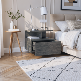 Sunvega Floating Nightstand with Large Drawer and Multiple Shelves for Storage or Decor