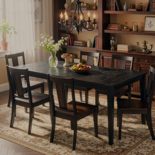 Sunvega Distressed Black Rectangular Extension Leaf Dining Table with Modern Design