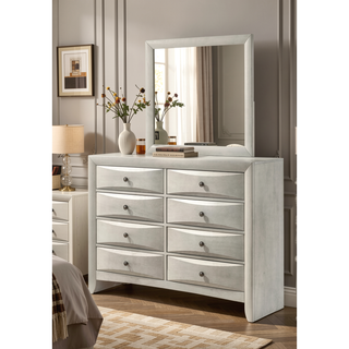Sunvega Contemporary Neutral White Finish Curved Drawer Fronts Nightstand