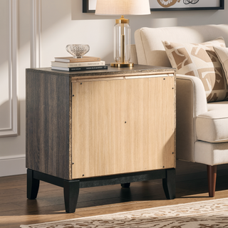 Sunvega Grey Oak 2-Drawer Nightstand with Durable Metal Handle for Bedroom