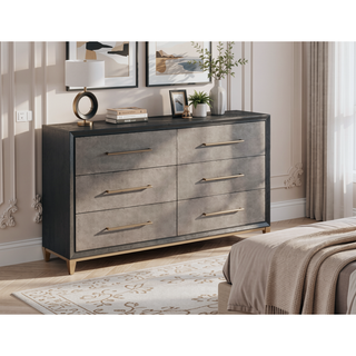 Sunvega Contemporary Dark Wood Nightstand with Brushed Gold Hardware and Tapered Legs