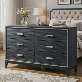 Sunvega Weathered Black Finish Nightstand with Two Spacious Storage Drawers