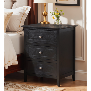 Sunvega Transitional Oak Nightstand With Three Drawers For Bedroom