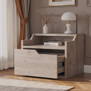 Sunvega Dark Brown Floating Nightstand with Versatile Dual-Shelf Display Design