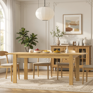 Sunvega Transitional Extendable Dining Table in Oak Veneer with Concealed Leaf