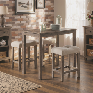 Sunvega Gray 3-Piece Counter Height Dining Set with Button Tufted Stools