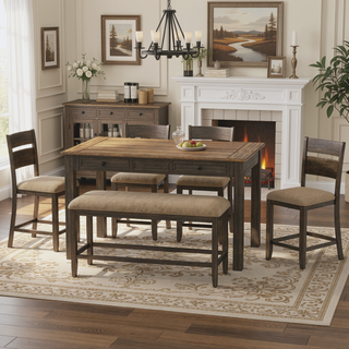 Sunvega 6 Piece Dark Brown Mangrove Casual Dining Set for Gatherings