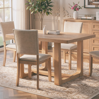 Sunvega Transitional Natural Tone Rubberwood Dining Table with Trestle Base