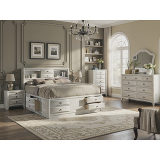 Sunvega Contemporary Neutral White Finish Curved Drawer Fronts Nightstand