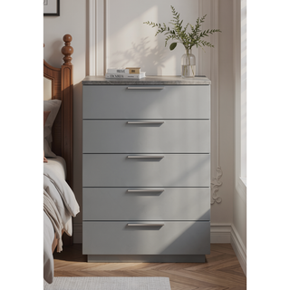Sunvega Mist Chest White High-Gloss Lacquer Finish with Five Smooth-Glide Drawers