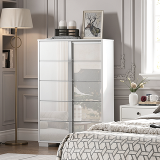 Sunvega Contemporary White Bedroom Chest with Chrome Legs and UV Finish
