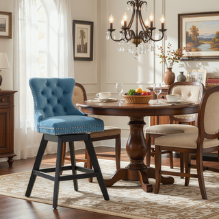 Sunvega Swivel Velvet Barstools with Button Tufted Back and Chrome Nailhead Trim
