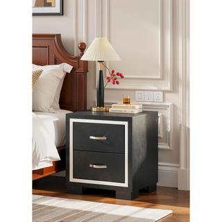 Sunvega Modern Luxury Nightstand with Sleek Metal Handles and Two Storage Drawers