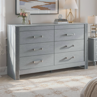 Sunvega Silver Nightstand with Spacious Drawers and Hidden Jewelry Compartment