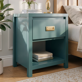Sunvega Timeless 1 Drawer Nightstand with Vintage Gold Pulls and Open Cubby